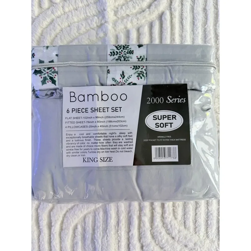 Organic Earth Bella Home All Gray With Pillow Cases Green Floral Sheet Set King